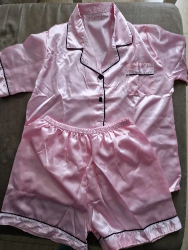 Summer Pijamas Sets Women Sleepwear Silk Satin Button-Down Short Sleeve Tops and Shorts Two-piece Loungewear photo review