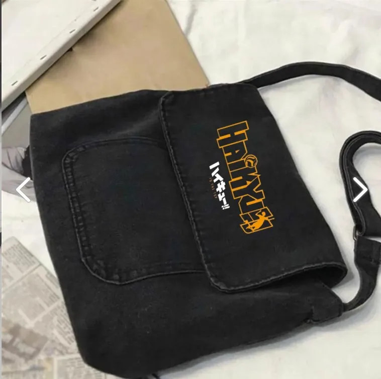 Day Light Haikyuu Printed Vintage Unisex Gray Denim Messenger Bag