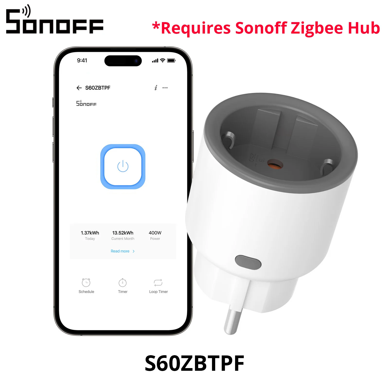 SONOFF S60ZBTPF EU iPlug Zigbee Smart Plug Zigbee Router Apparaat Overbelastingsbeveiliging Energiemonitoring Timer APP Afstandsbediening Vereist Sonoff Zigbee Hub