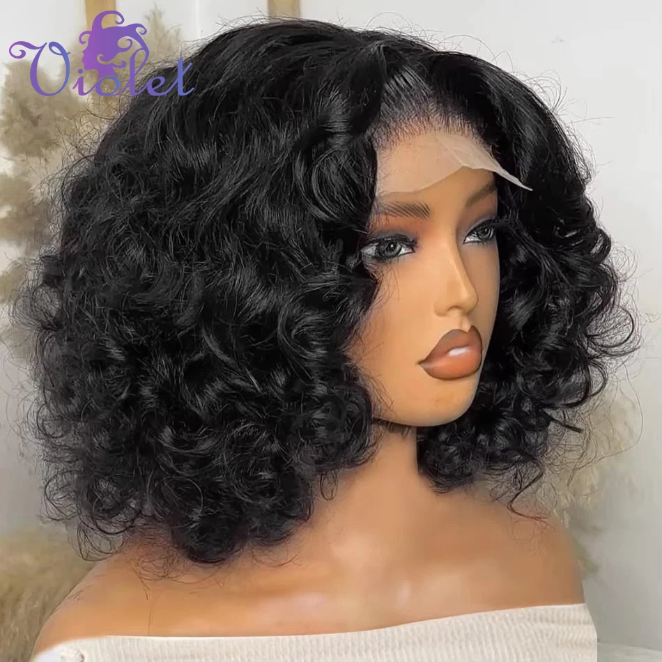 

Парик-боб из натуральных волос с 200% плотностью, короткий, с эффектом Body Wave, 13x4, с прозрачной кружевной передней частью, предварительно выщипанный, с эффектом Loose Wave, парик с кружевной застежкой 4x4