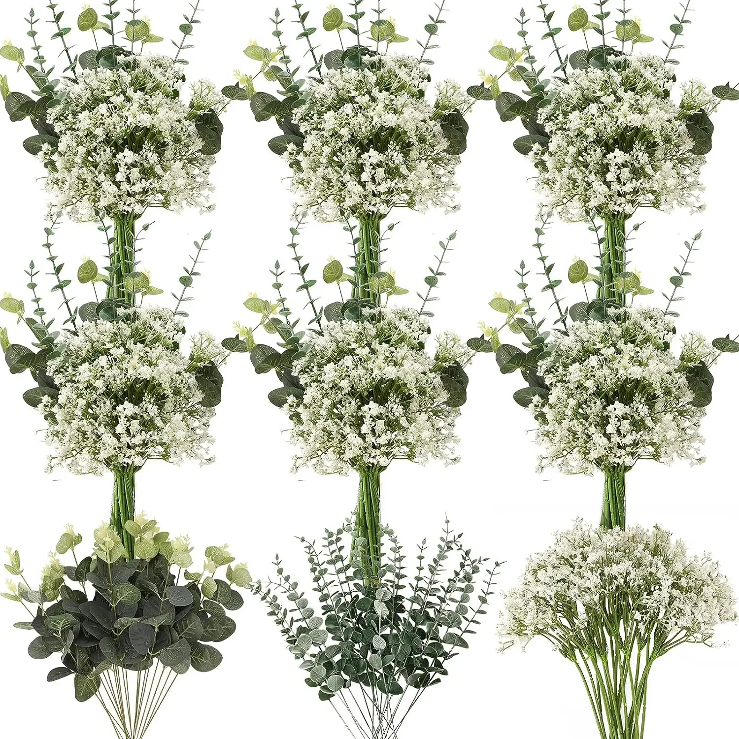 30 SZTUK 3 rodzaje mieszanych sztucznych roślin Liść eukaliptusa BabysBreath Dekoracje świąteczne Wazon do domu Ogród Ślub Sztuczne kwiaty — zdjęcie 2