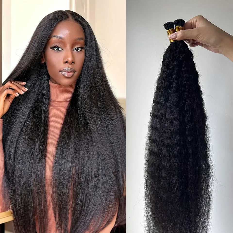 

Kinky Straight I Tip in Human Hair Extensions Перуанские натуральные черные I Tips Наращивание волос Microlinks для чернокожих женщин оптом