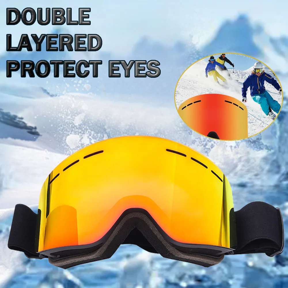 

Большие сферические противотуманные двухслойные защитные очки унисекс, защита от запотевания, защита от ультрафиолета, красные двухслойные линзы, широкое зрение, зима