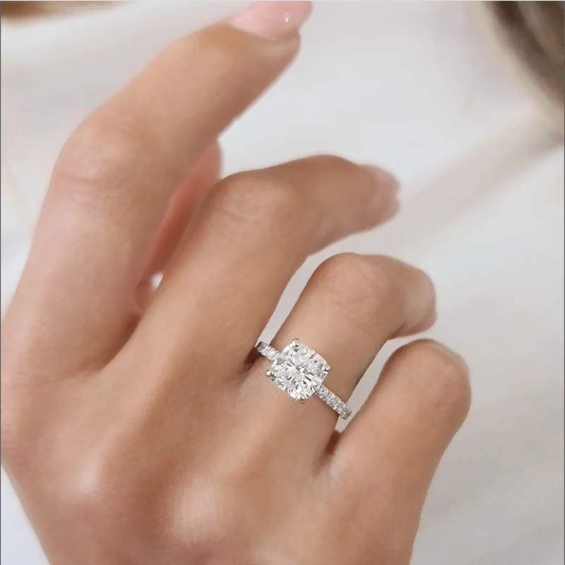 IGI Certified 2CT CVD lab Grown Square Cushion Cut Diamond EF VS Cushion Ring Lab Grown Diamond Engagement Ring 14k White Gold