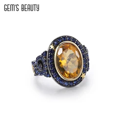 GEM'S BEAUTY Vintage 925 Sterling Silver Yellow Natural Citrine Statement Ring Art Deco Engagement Ring For Women Fine Jewelry