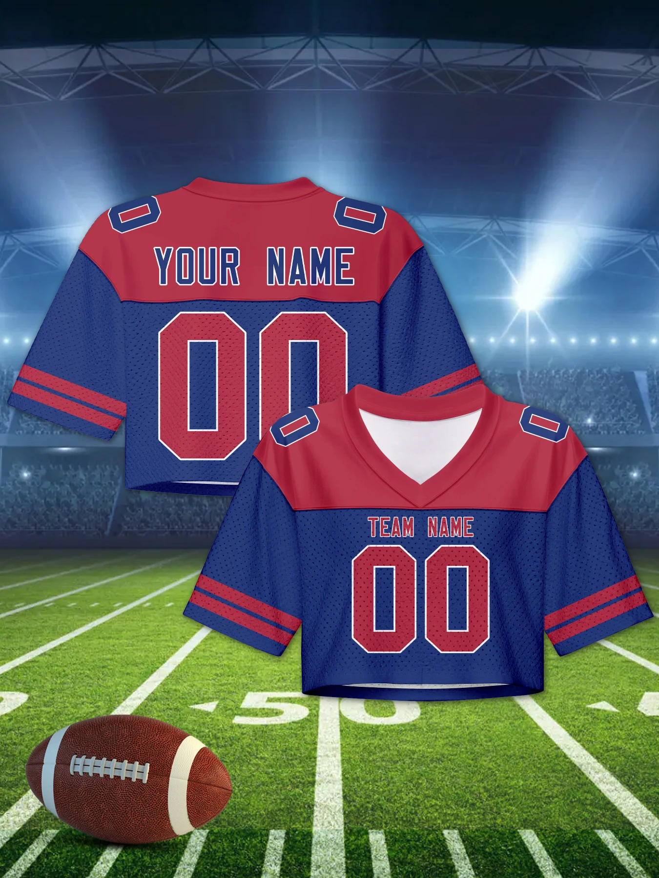 Custom Women Crop Football Jersey Personalized Name Number Navy Cropped Football Shirt Cheerleader Team Fan Top