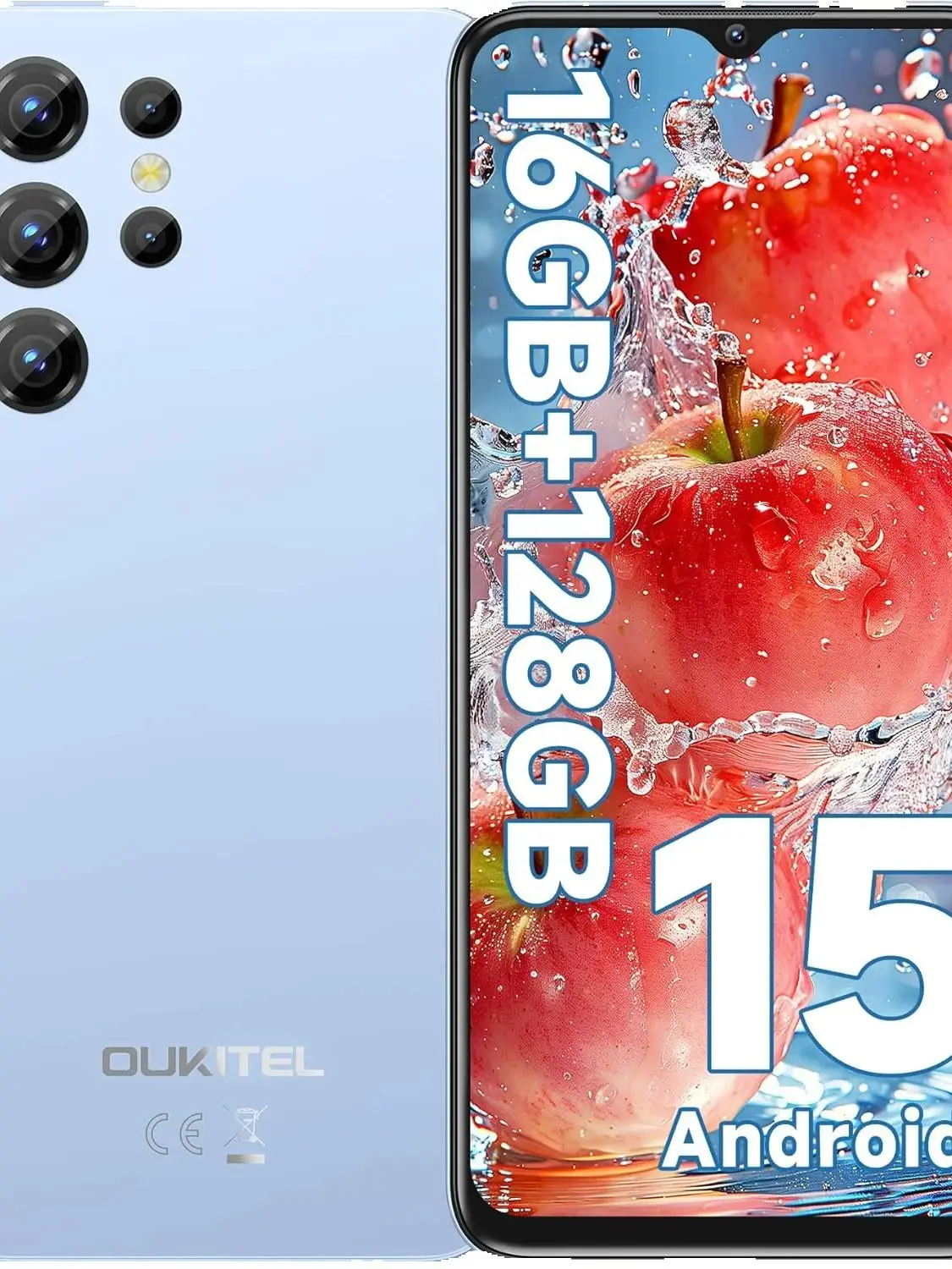 OUKITEL C1, telefon komórkowy z systemem Android 15, nieblokowany, model 2025, 16 GB pamięci RAM + 128 GB pamięci wewnętrznej (z obsługą kart TF do 1 TB), ekran 6,52 cala, wodoodporny, bateria 5150 — 2