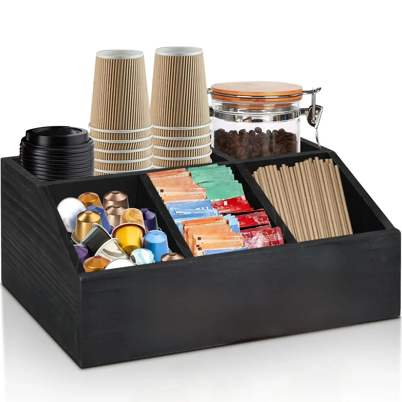 Station de café organisateur pour comptoir bois Snack dosettes support panier de rangement rustique thé café bureau Bar décor café accessoires