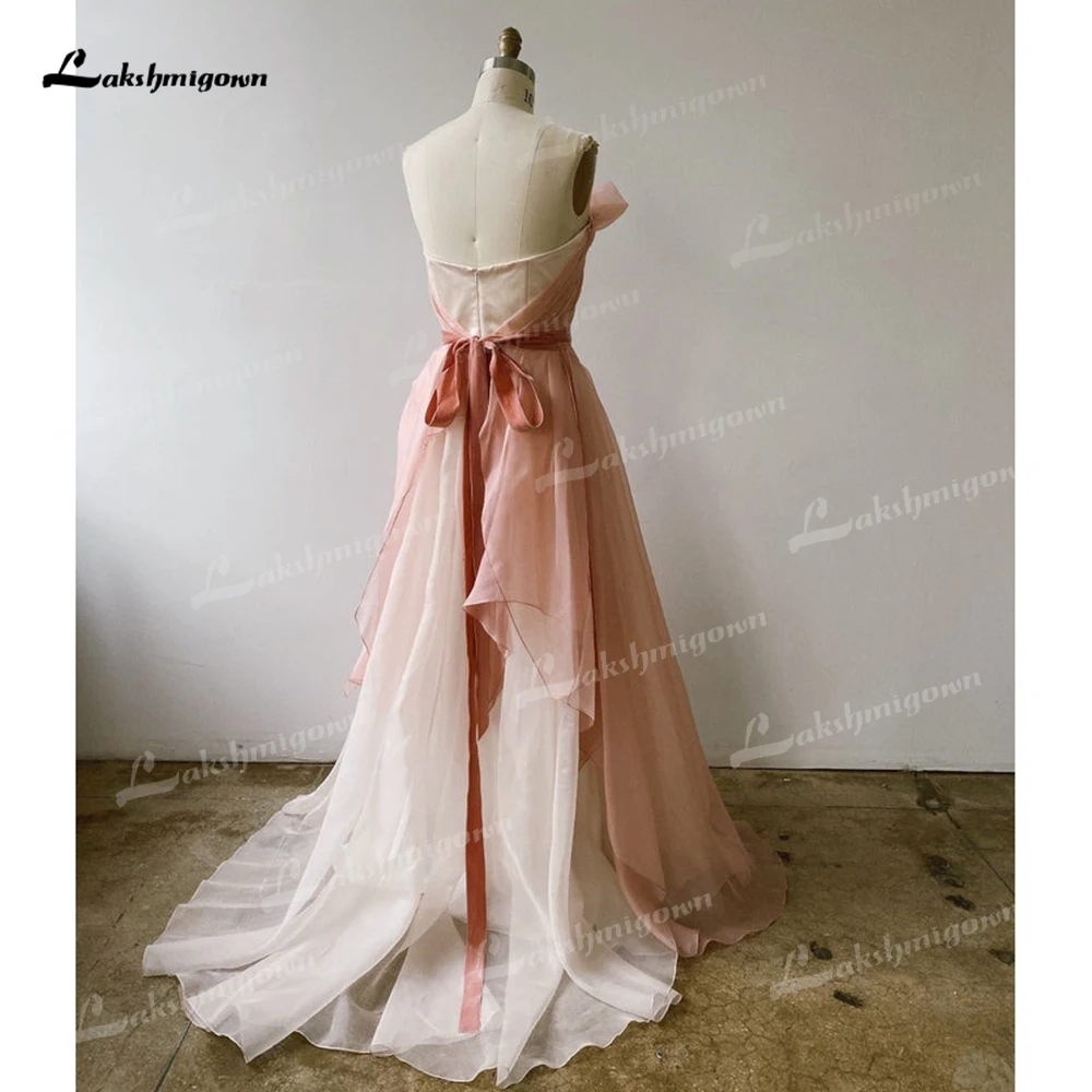 Robe de mariée trapèze sans bretelles pour femme, rose sexy, ceinture en fibre, nœud, filet, patients Boho, quel que soit le balayage, éducatif