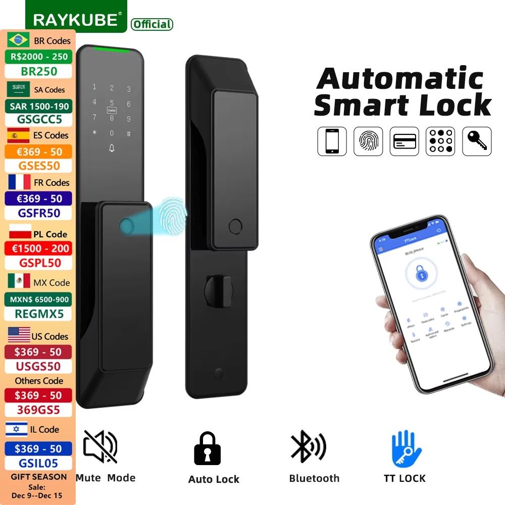 

NEW RAYKUBE KX2 TT Lock Bluetooth Full-automatic Electronic Smart Door Lock With Biometric Fingerprint APP NFC Key Unlock