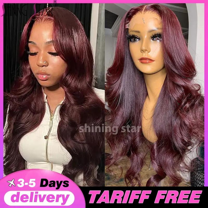 

34" Burgundy Red 13x6 Lace Front Wig colored Human Hair body Wave Pre Plucked 13x4 curly wave Lace frontal Wig for Black Women