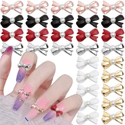 10Pcs Ballet Bow Nail Jewelry 3D Alloy Gold Sliver Pink Bowknot Inlaid Pearl Nail Decorations Kawaii DIY Manicure Accessories