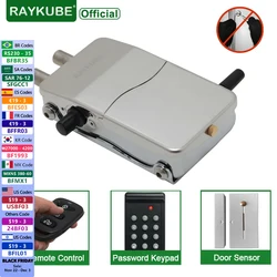 RAYKUBE W39 Elektronisches intelligentes Türschloss, Diebstahlschutz, unsichtbares Innenschloss mit Fernbedienung/Türsensor zur Selbstverteidigung