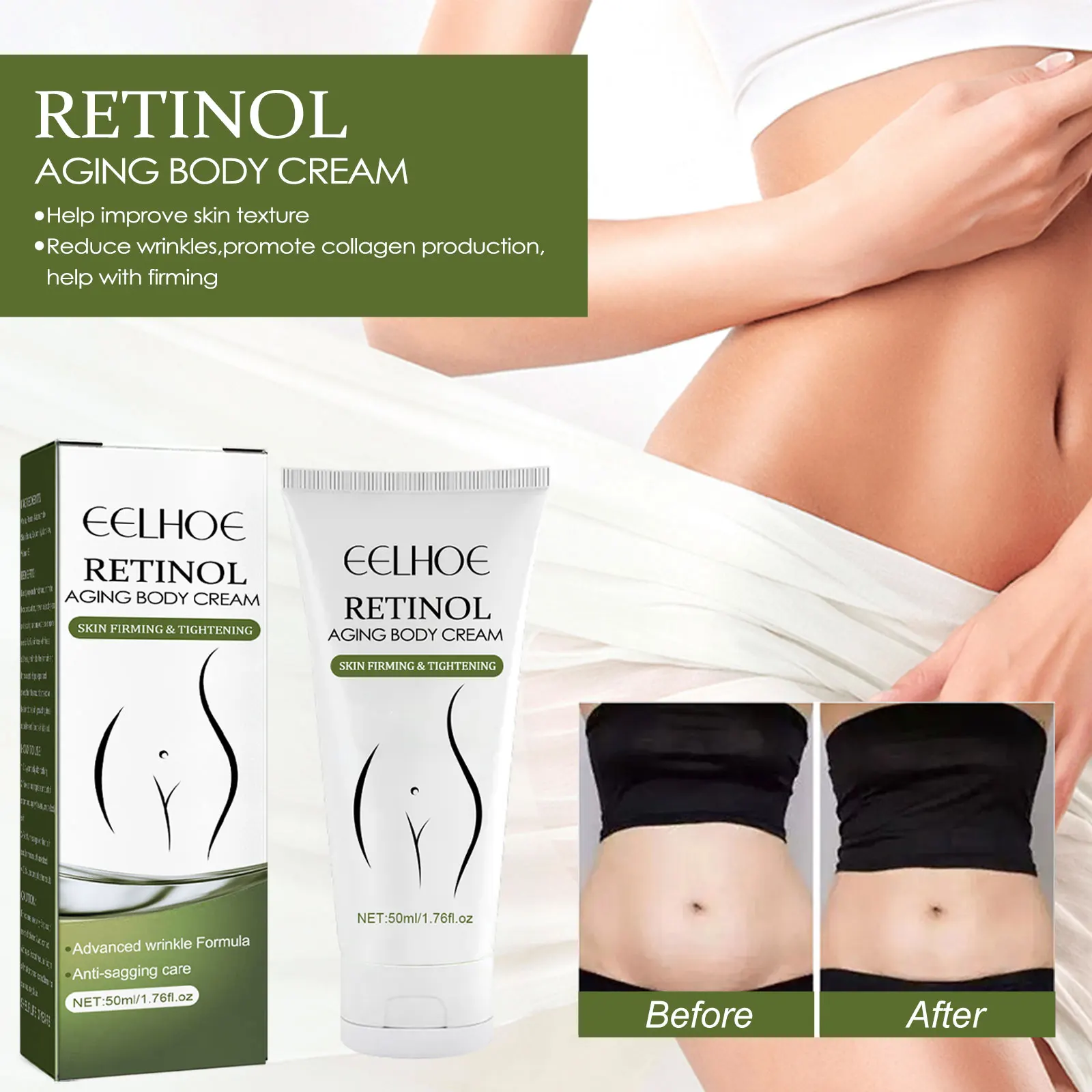 Eelhoe-Creme Corporal Retinol, Aperta, Anti-flacidez, Ilumina a Pele, Ilumina as Linhas Finas e Suaviza a Pele