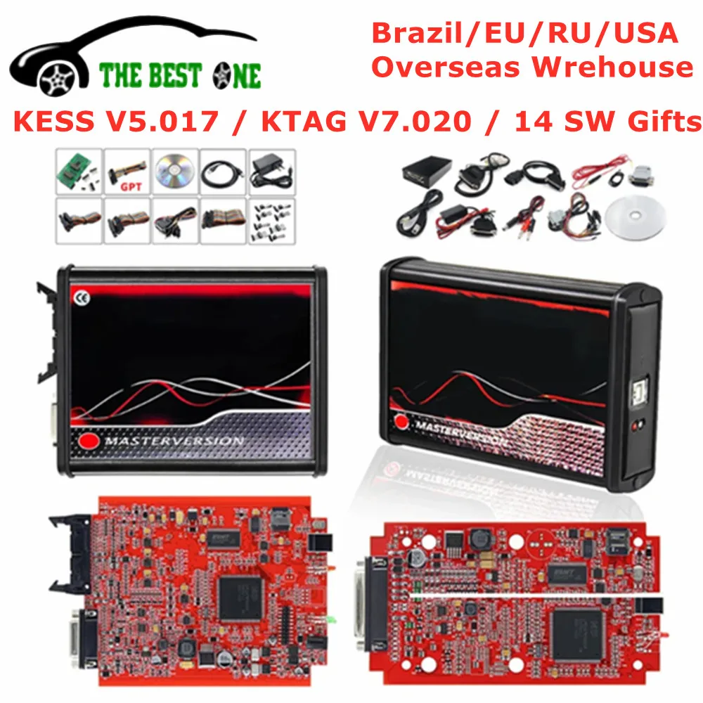 Add Brazil Warehouse Online EU KESS V5.017 OBD2 Manager Tuning Kit KTAG V7.020 K-tag Metal LED BDM Frame Adapters ECU Programmer