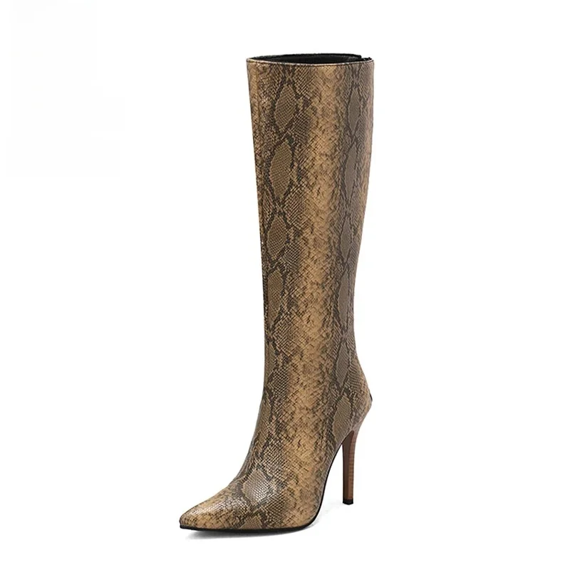 Bottes longues pointues au genou pour femmes, talons aiguilles College pour la salle de soirée, fermeture à glissière arrière, chaussures d'hiver pour dames, mode, taille 34-43