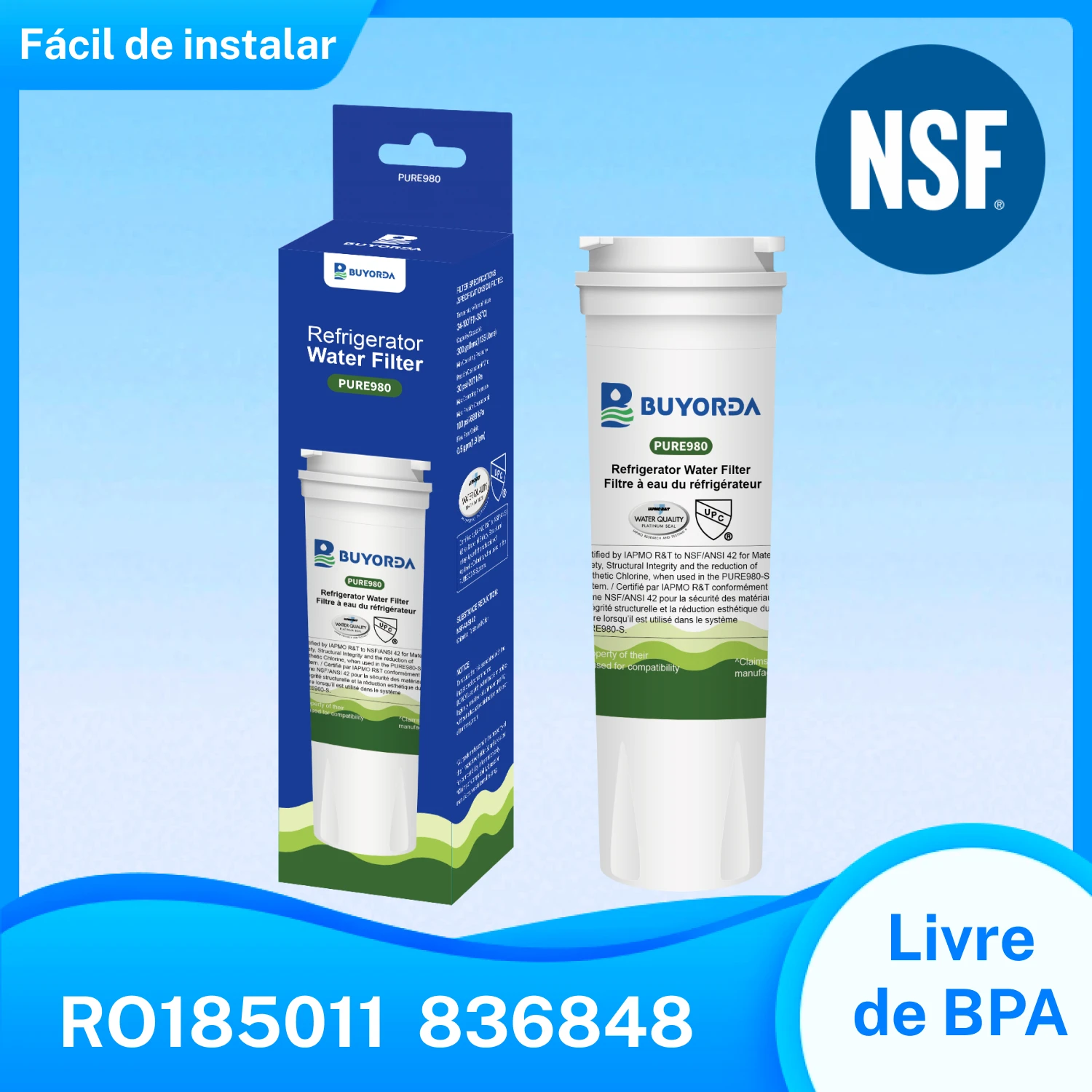 Filtro De Agua Para Geladeira RWF1080 for Fisher Paykel 836848 836860 Compativel for Amana for Maytag RO185011 WF296 Carbon Rapido Reduz Sabor E Odor