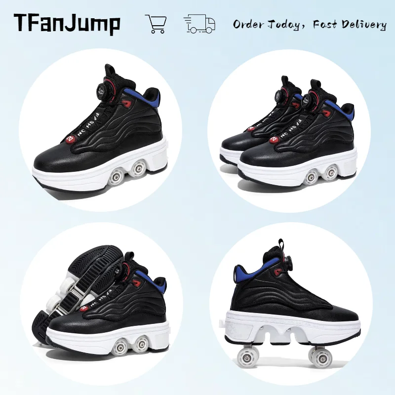 Deformation 4 Skate Wheels Teens Outdoor Street Parkour With Roller Skates Sneakers Beginner Women Men Roller Skating Shoes