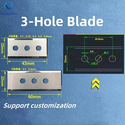 Carbon Steel /HSS 3 Hole blade Film Cutting Blade 43x22x0.2mm Foil Woven bag Cutting Paper/Plastic Film Slitting Blades 3 hole