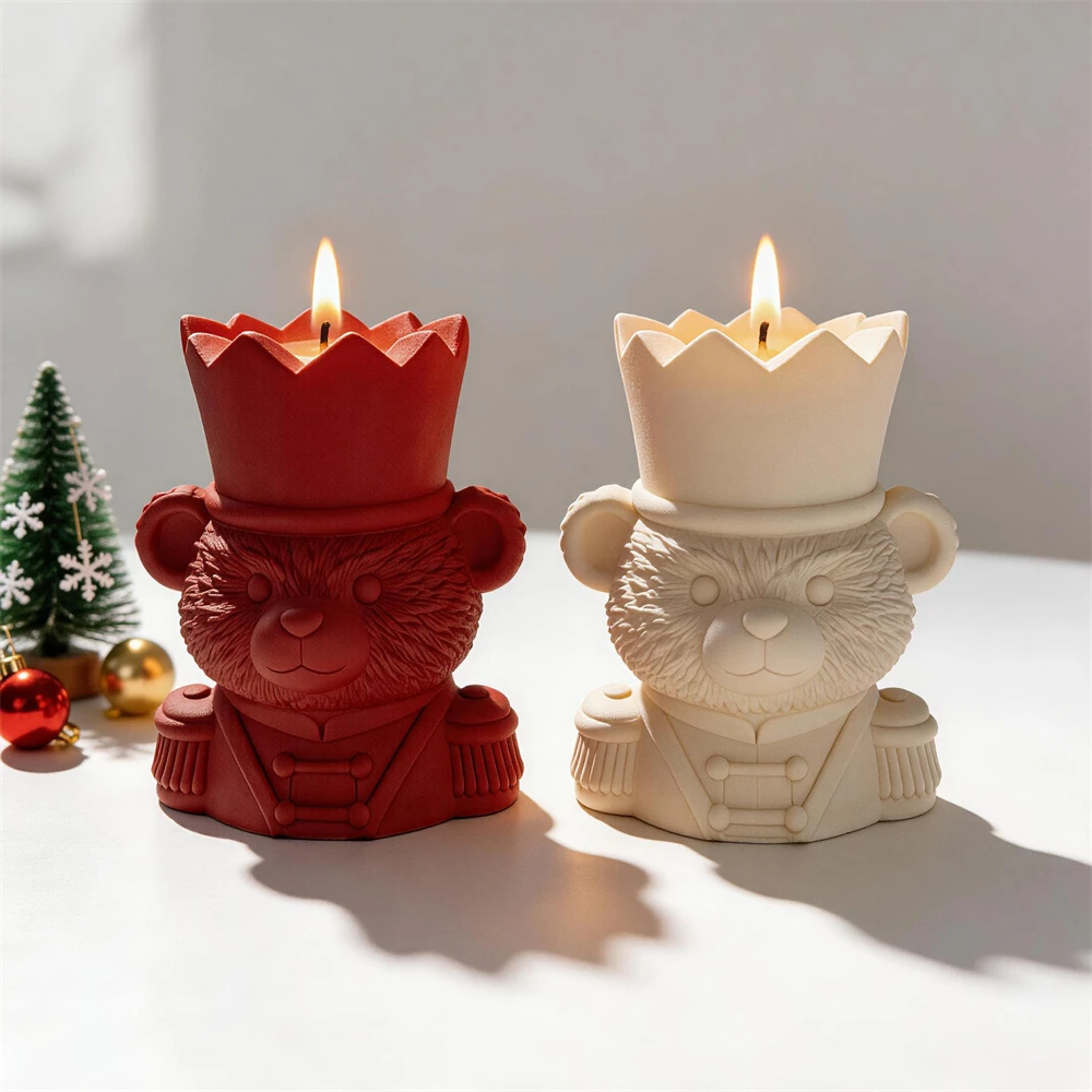 Image of Weihnachtsbär-Kerzenform aus Silikon, Wachsschmelz-Brenner, Tier-Resin-Gips-Beton-Kerzenhalter-Silikonform, Weihnachtsdekoration