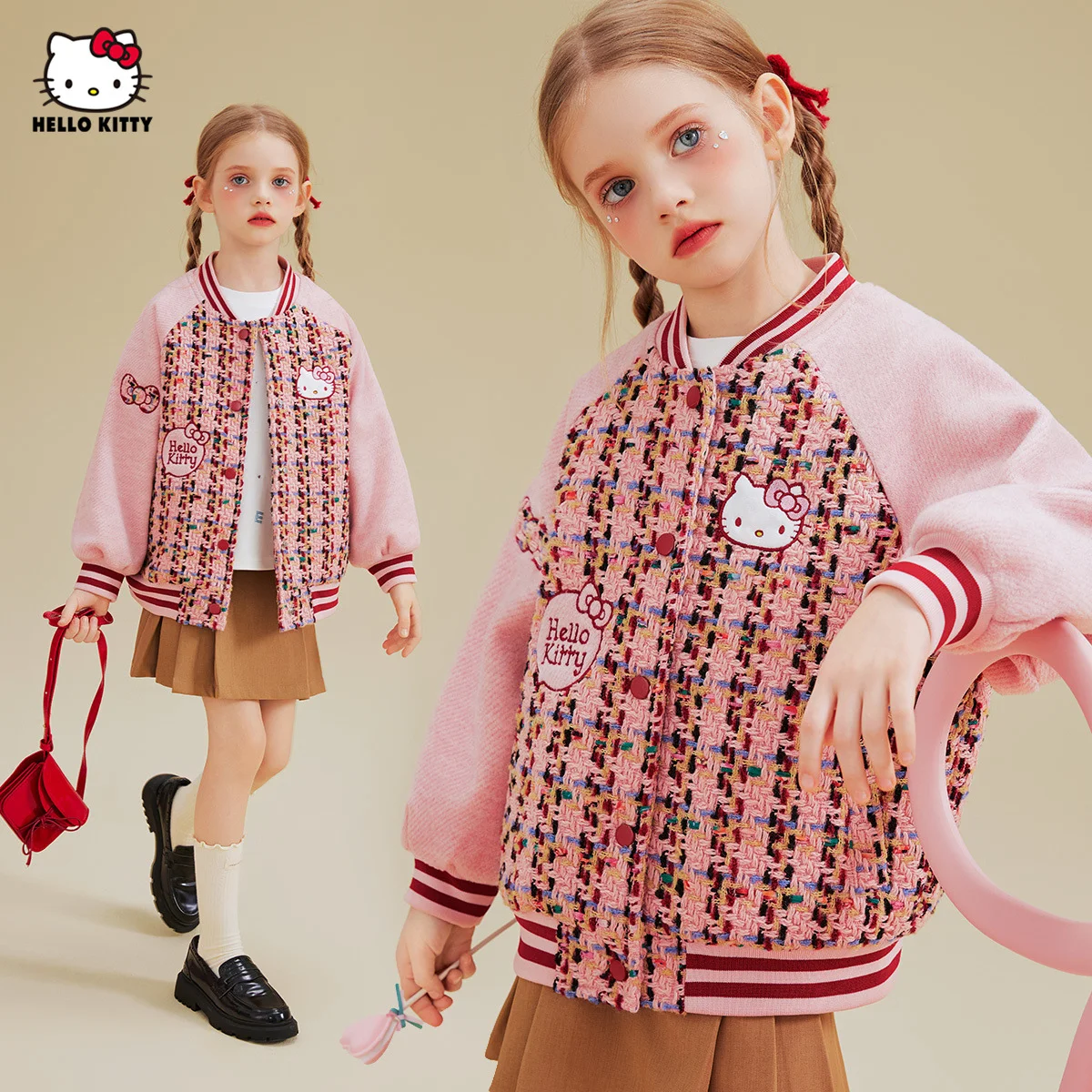 

[Officially Licensed] Sanrio HelloKitty Girls' Spring & Autumn New Color-Block Cartoon Jacke