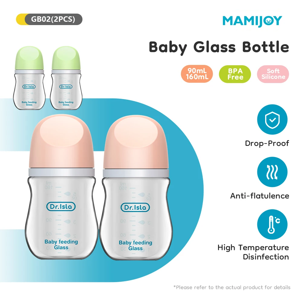 

MAMIJOY 2PCS 90ML/160ML Baby Bottle Newborn Glass Bottles Anti-flatulence Milk Feeding Bottles Infant 0-3 Month BPA Free GB01＆02