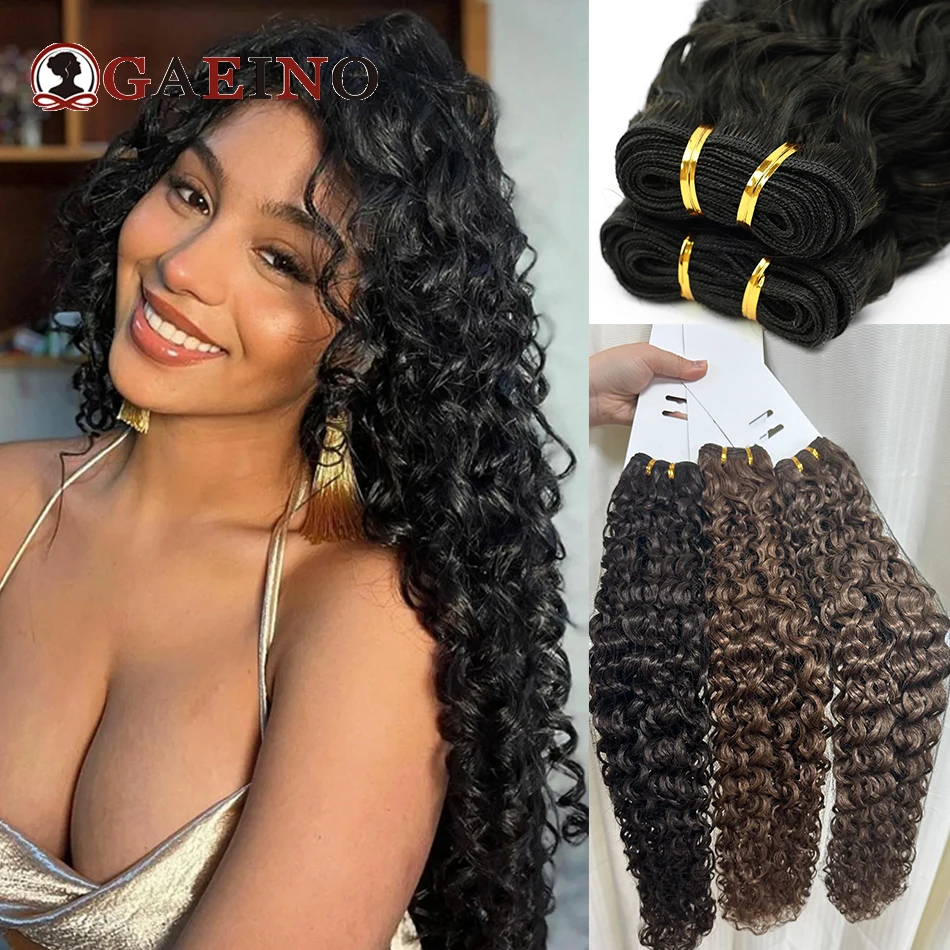 GAEINO Hair Water Wave Human Hair Extensions Bundles #2 #4 Dark Brown Curly Hair Extensions 10-24 inch Quality Soft No Tangle