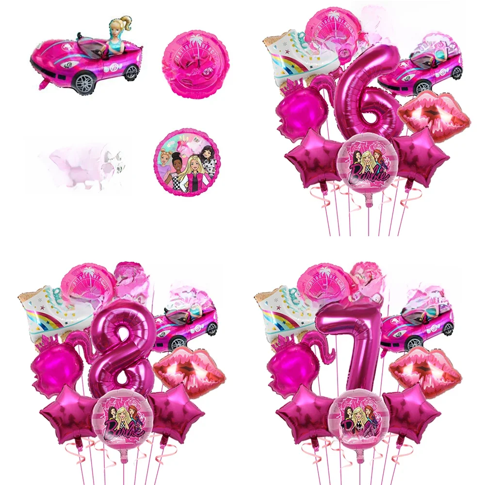 Barbie Princesa Tema Foil Balloons Set, Baby Shower, Birthday Party Decors, Pink Background, Kids