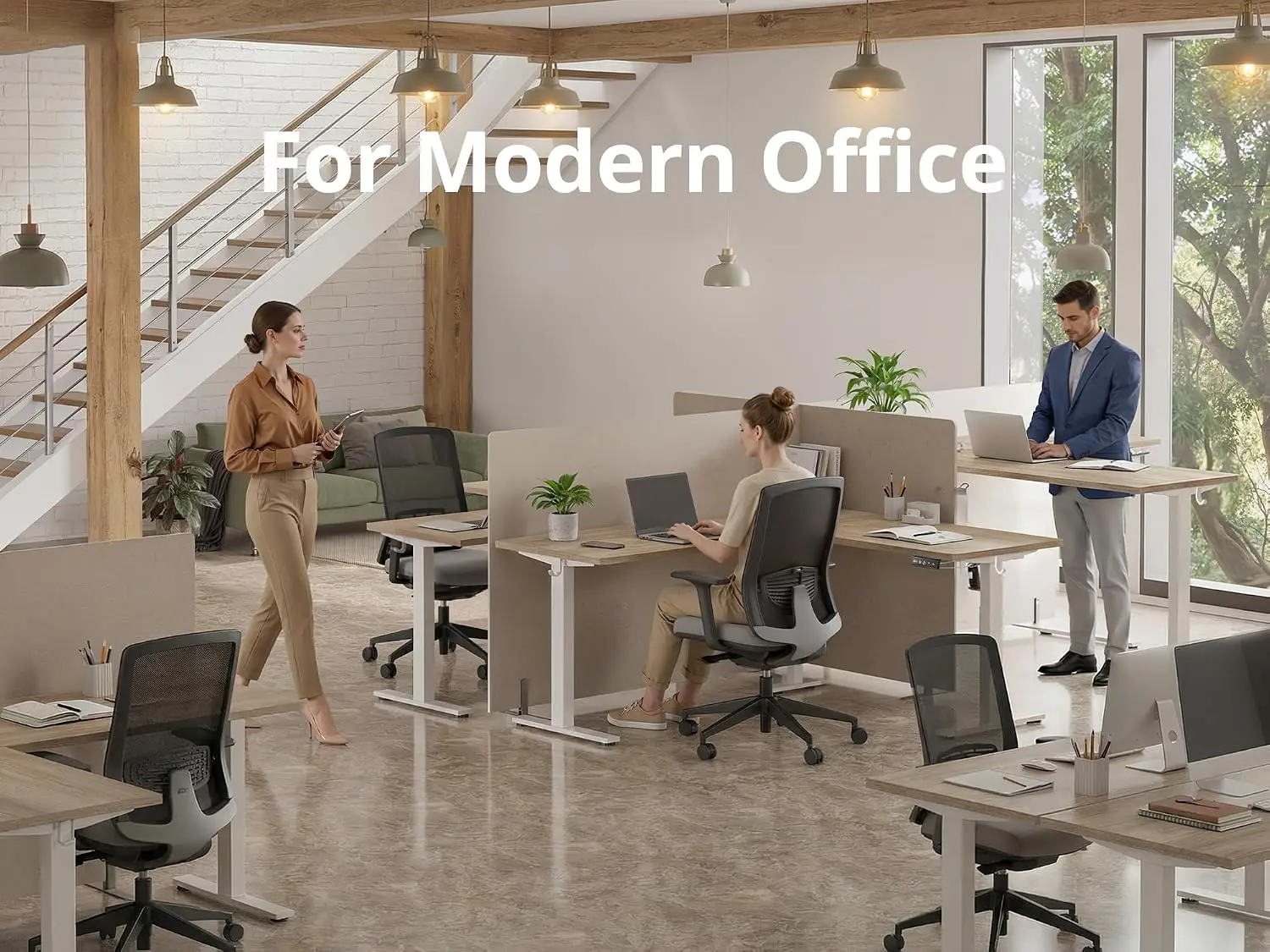 L Shaped Standing Desk Adjustable Height, Reversible Electric Corner Standing Desk, 63 x 55 inch Sit Stand Computer Table with Splice Board, Maple