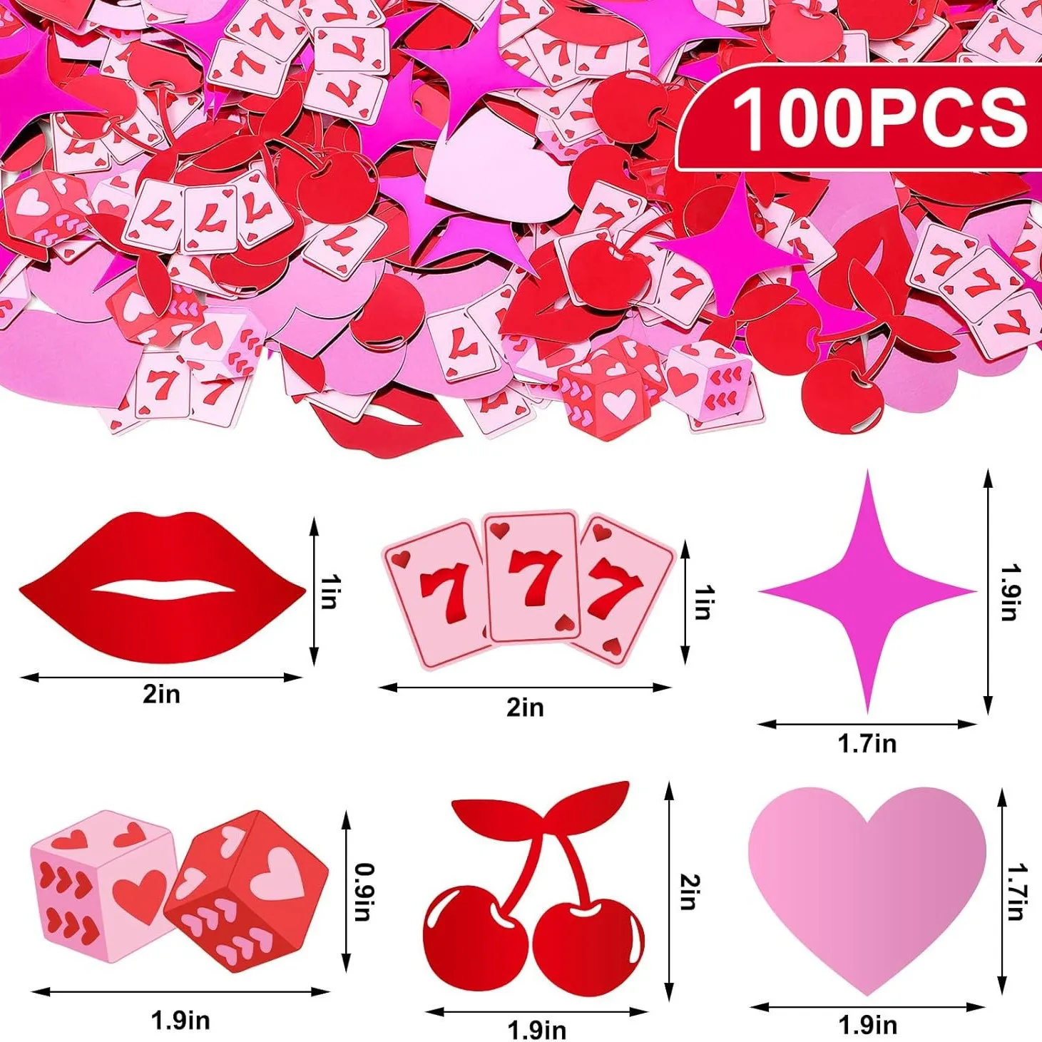 Valentine's Day Romantic Love Paper Confetti Red Kiss Lips Cherry Heart Dice Table Scatters for Bachelorette Casino Party Decor