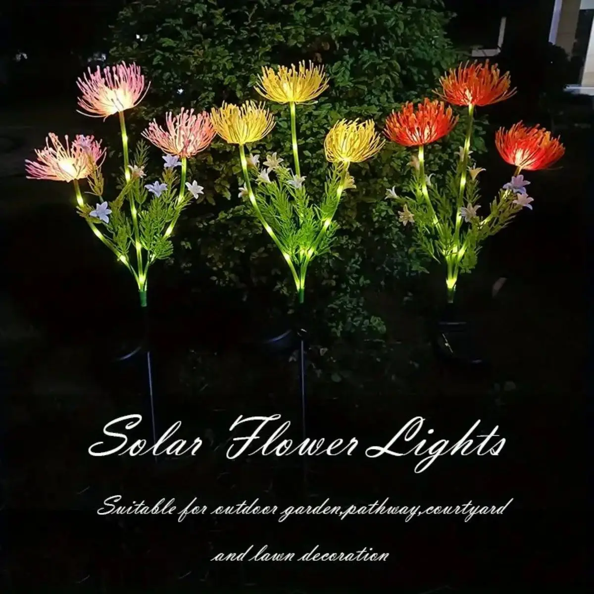 Solar Garden Lights Solar Flowers Lights with Glowing Flowers & Stems Solar Outdoor LED Light for Garden Pathway Deck Yard Decor