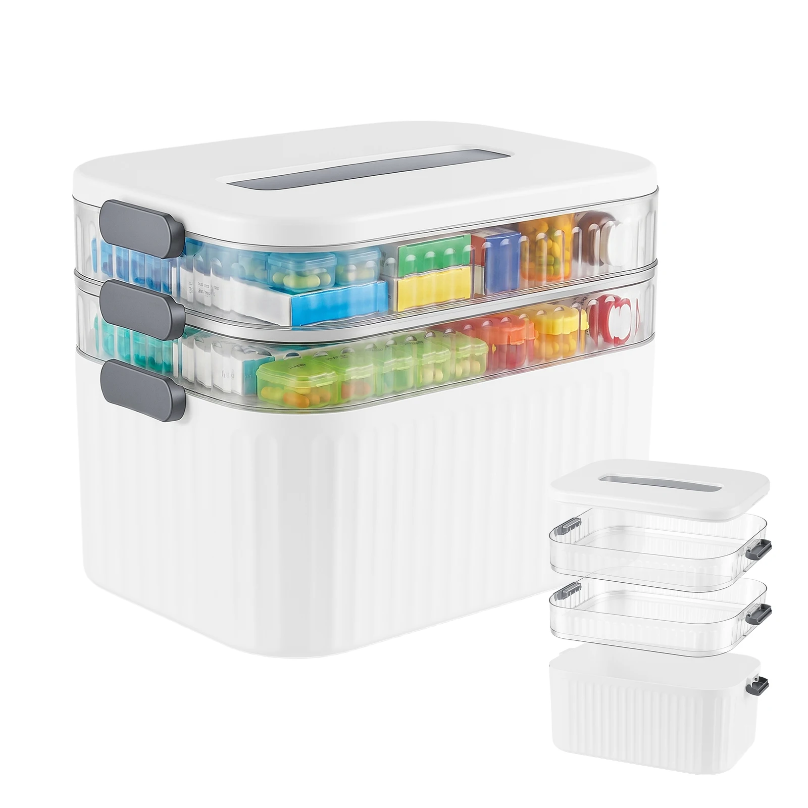 Scatola portaoggetti per la medicina di base, kit di pronto soccorso portatile a 3 livelli con manico, grande capacità, contenitore antipolvere per medicinali di emergenza, ideale per casa e viaggi.