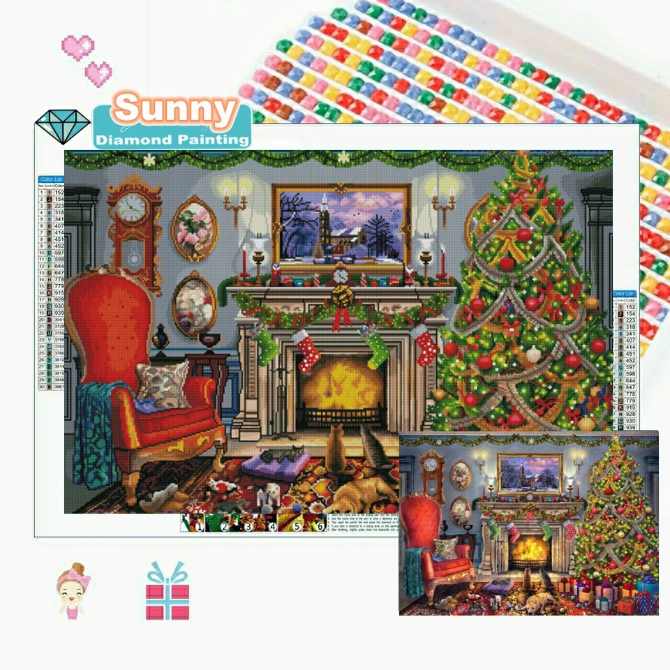 

New 5D Full Drill Cartoon Christmas Diamond Painting Mosaic Embroidery Festive Fireplace DIY Santa Claus Cross Stitch Home Decor