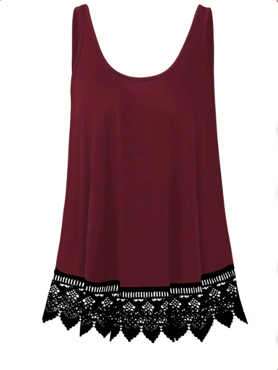 

2025 Plus Size Fashion Selection! Black Star - Print Lace - Patchwork Spaghetti - Strap Tank Top (Plus Size). The V - Neck Desig