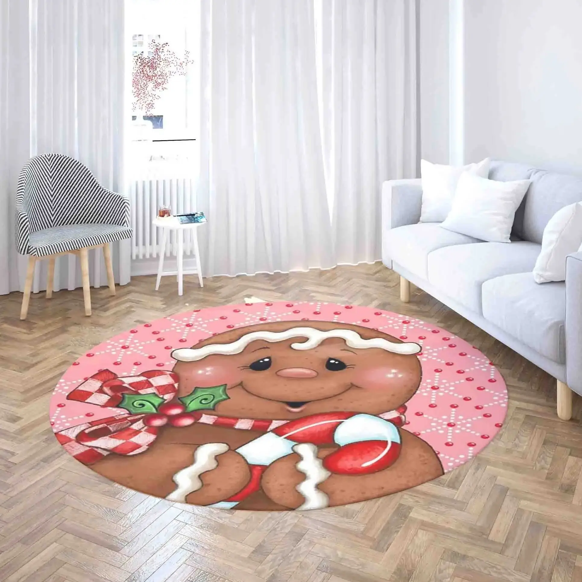 

Winter Gingerbread Man Carpet Rug Christmas Snow Mat Xmas Home Decor Nursery Kids Room Round Bath Mat Circle Kitchen Floor Rug