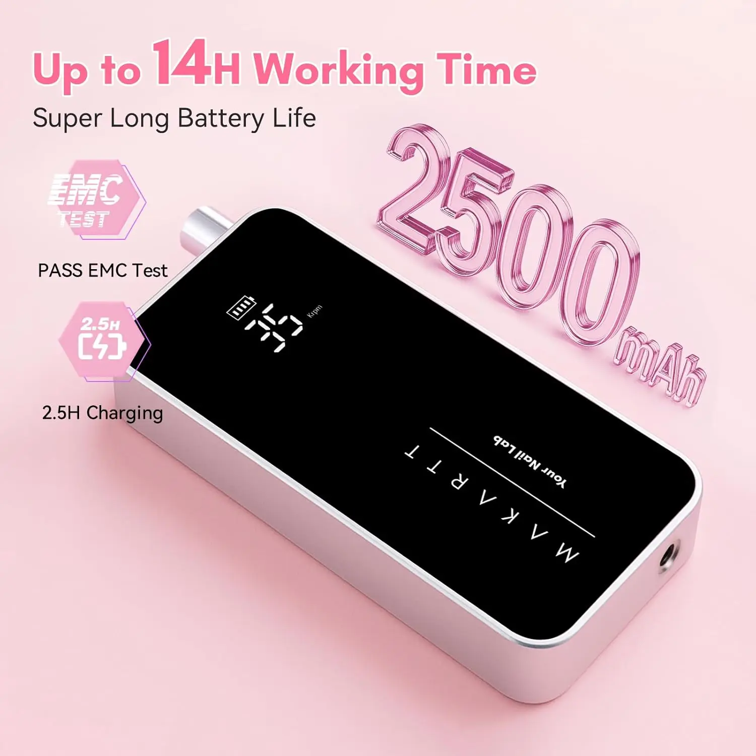 مثقاب أظافر كهربائي من Makartt - إيفيلي قابل لإعادة الشحن بقدرة 35000 دورة في الدقيقة مع محرك بدون قلب، ماكينة تعبئة أظافر محمولة من Nouvella لجل الأظافر