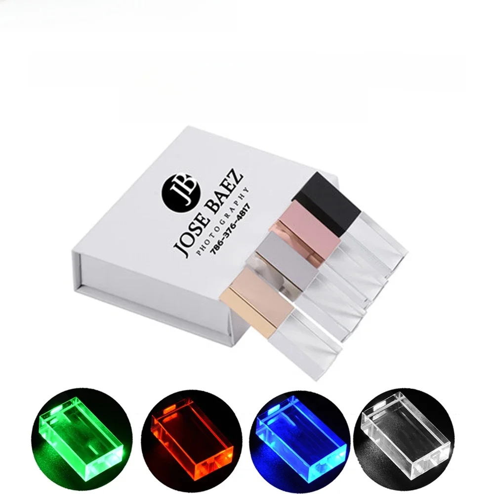 Blaues LED-USB-3.0-Flash-Laufwerk, 128 GB, kostenloser individueller Logo-Speicherstick, weiße Box, Stiftlaufwerk, 64 GB, Kristall-Stick, 32 GB, kreative Geschenke