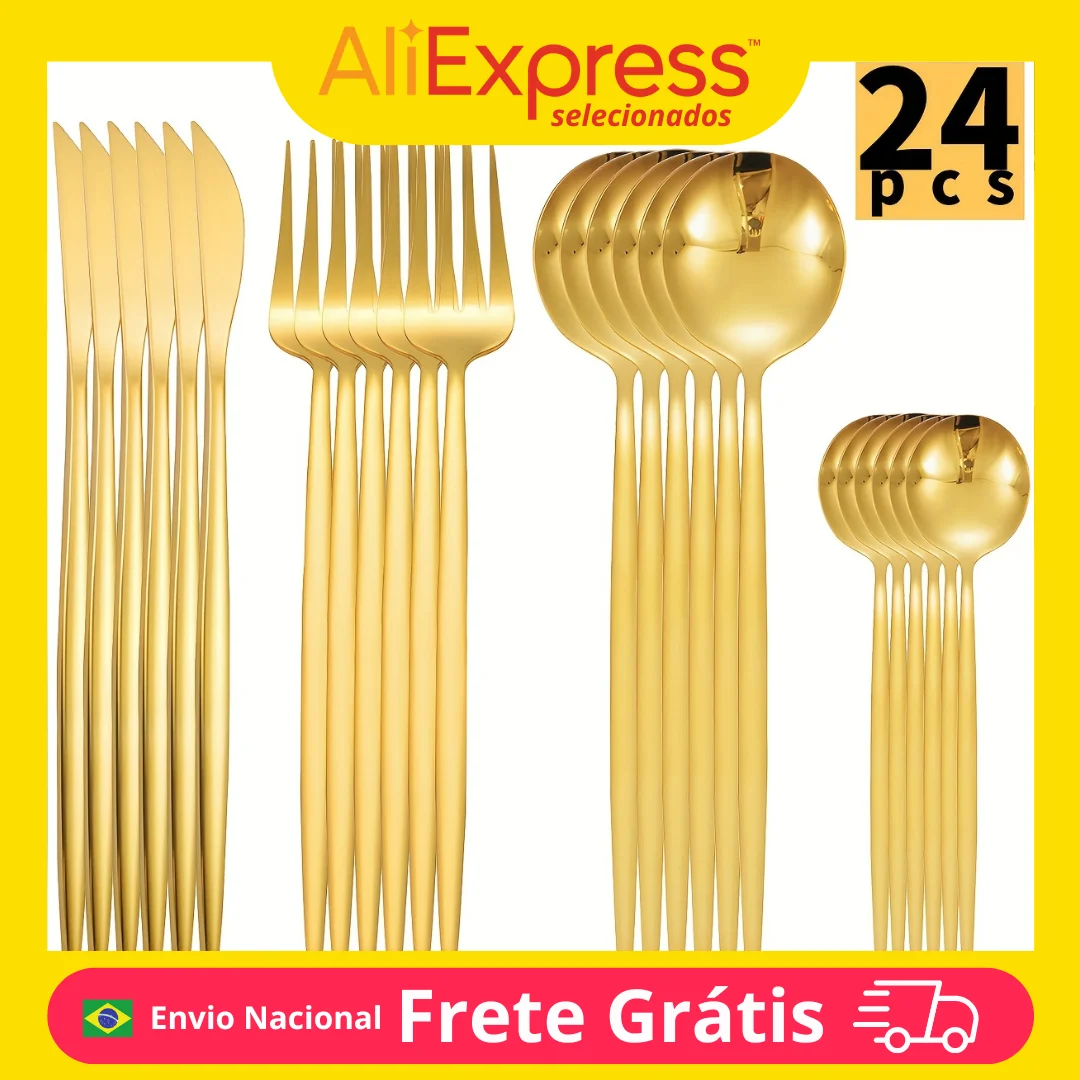 24 pçs talheres talheres de aço inoxidável dourado faca garfo colher conjunto talheres cozinha louça talheres classicos modernos