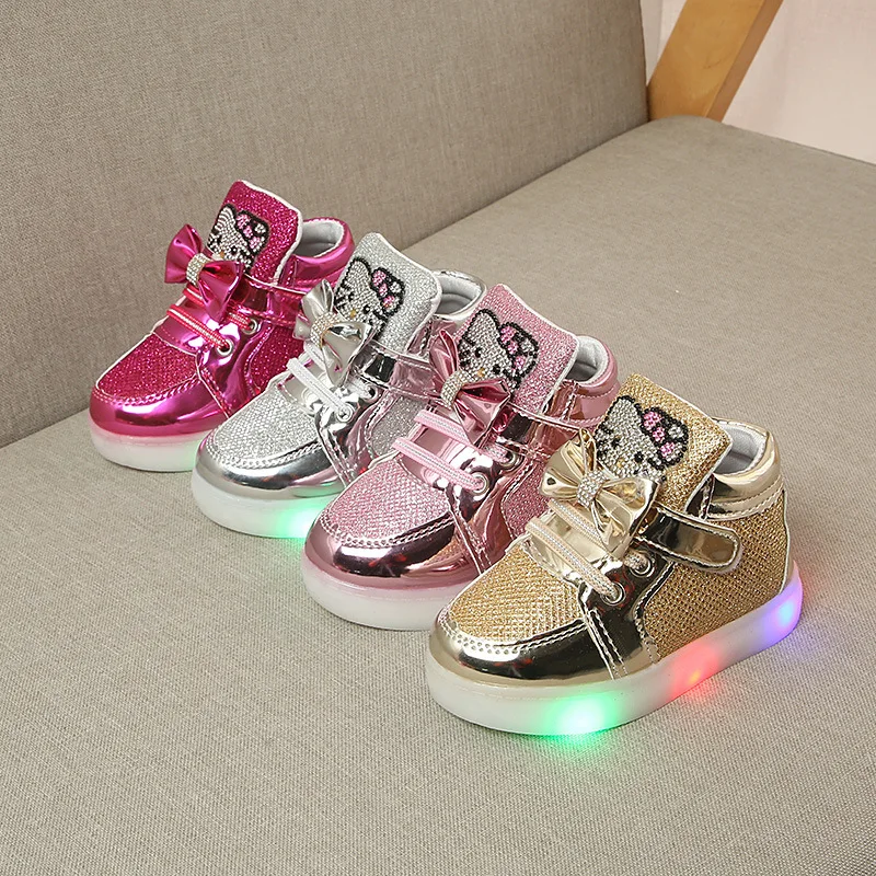 

Girls Kids Anti-Slip Sport Sneakers LED Shoes Spring Autumn Cartoon Breathable Sneakers Children Toddler Baby PU Leather Shoes