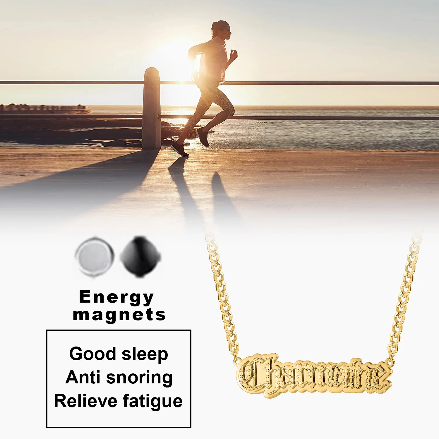 

Personalized Custom Magnetic Therapy Name Necklace Double Layer Stainless Steel Pendant With Cuban Chain Jewelry Christmas Gift