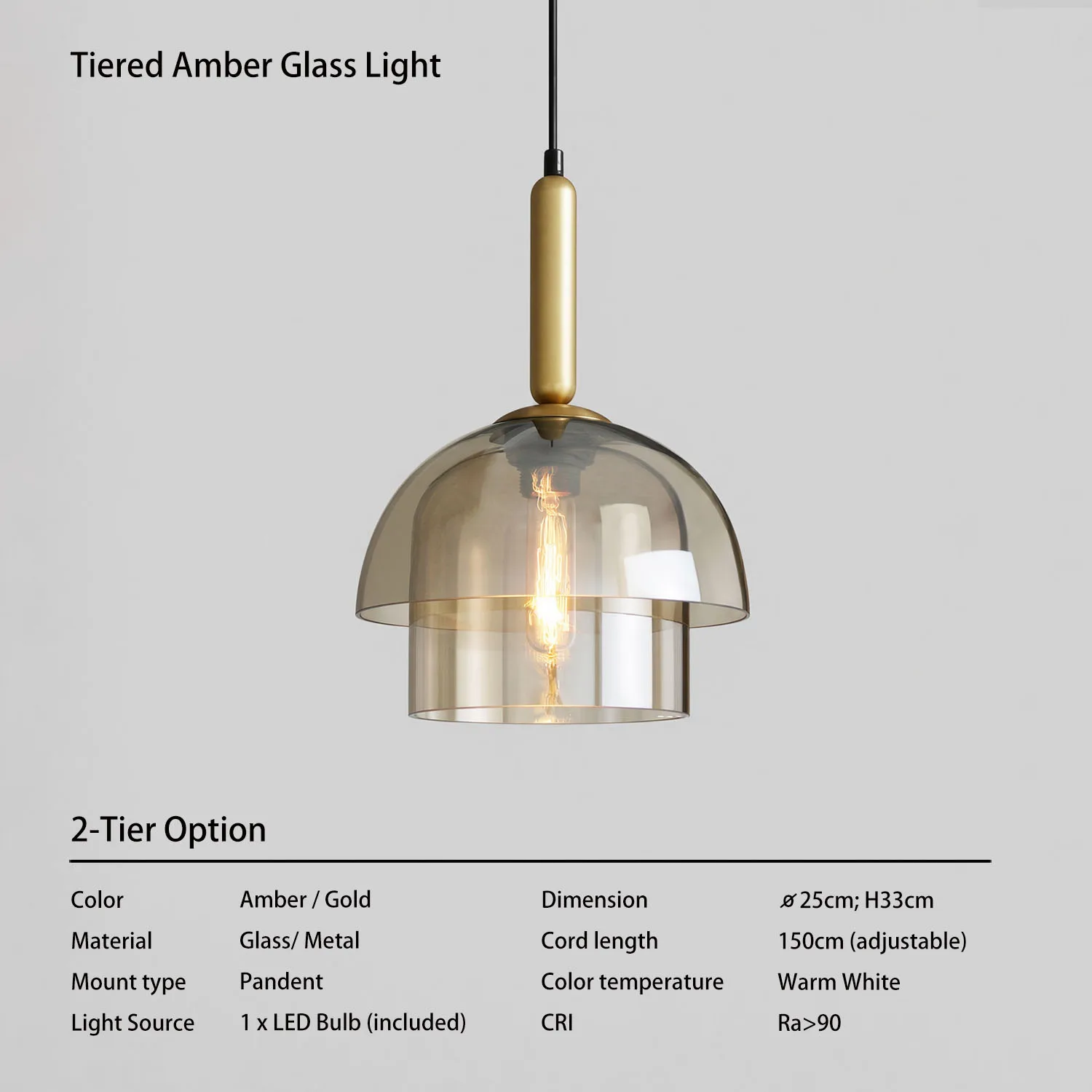 Moderne hanglamp met gelaagd amberkleurig glas, vintage messing afwerking, voor keukeneiland, mid-century modern, retro café