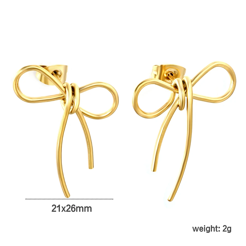 LUXUSTEEL Edelstahl Trendy Niedlich Elegant 21*26mm Gold Farbe Bowknot Ohrringe für frauen Bankett Party Schmuck Zubehör