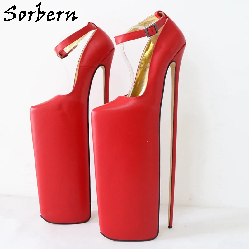 Sorbern 50Cm Thin High Heel Pump Real Leather Shoes Ankle Straps Drag Queen Fetish Shoe Unisex Custom Material Or Colors