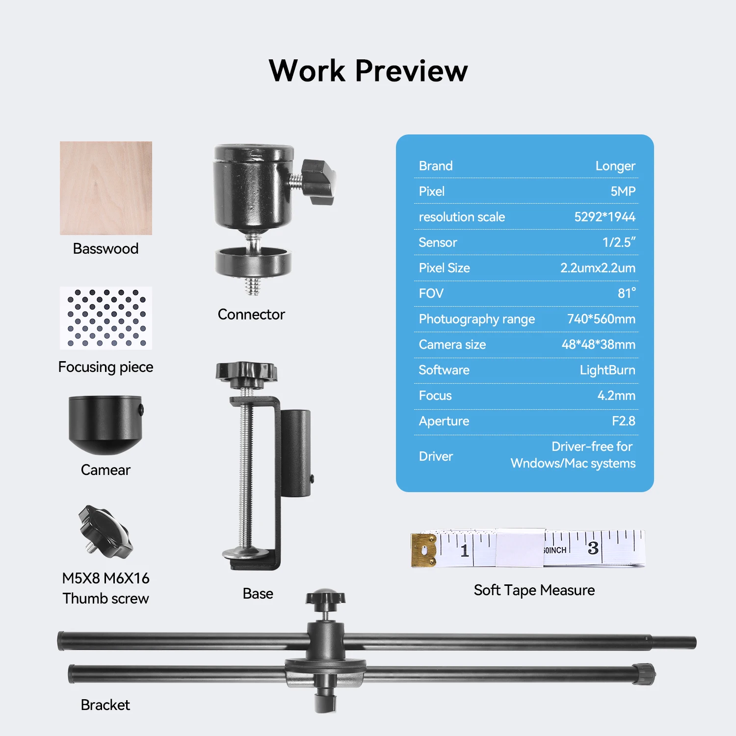 Immagine 5: LightBurn Fotocamera per LONGER XTOOL SCULPFUN Atomstack Ortur IKIER CREALITY DUE TREES ACMER Macchina per incisione laser Parti per incisore