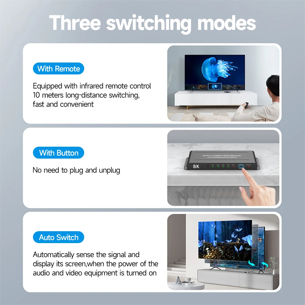 MOSHOU-interruptor HDMI 2,1, 8K, 60Hz, 4K, 120Hz, 2 en 1, salida 3 en 1, salida 4 en 1, conmutador divisor para TV, Xiaomi, Xbox, SeriesX, PS5, Monitor