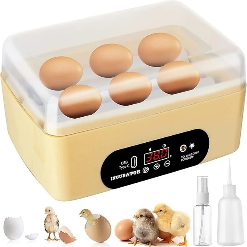 Mini 6 Egg Incubator Automatic Intelligent Egg Hatcher Machine Digital Poultry Small Egg Hatcher Machine for Birds Goose Chicken