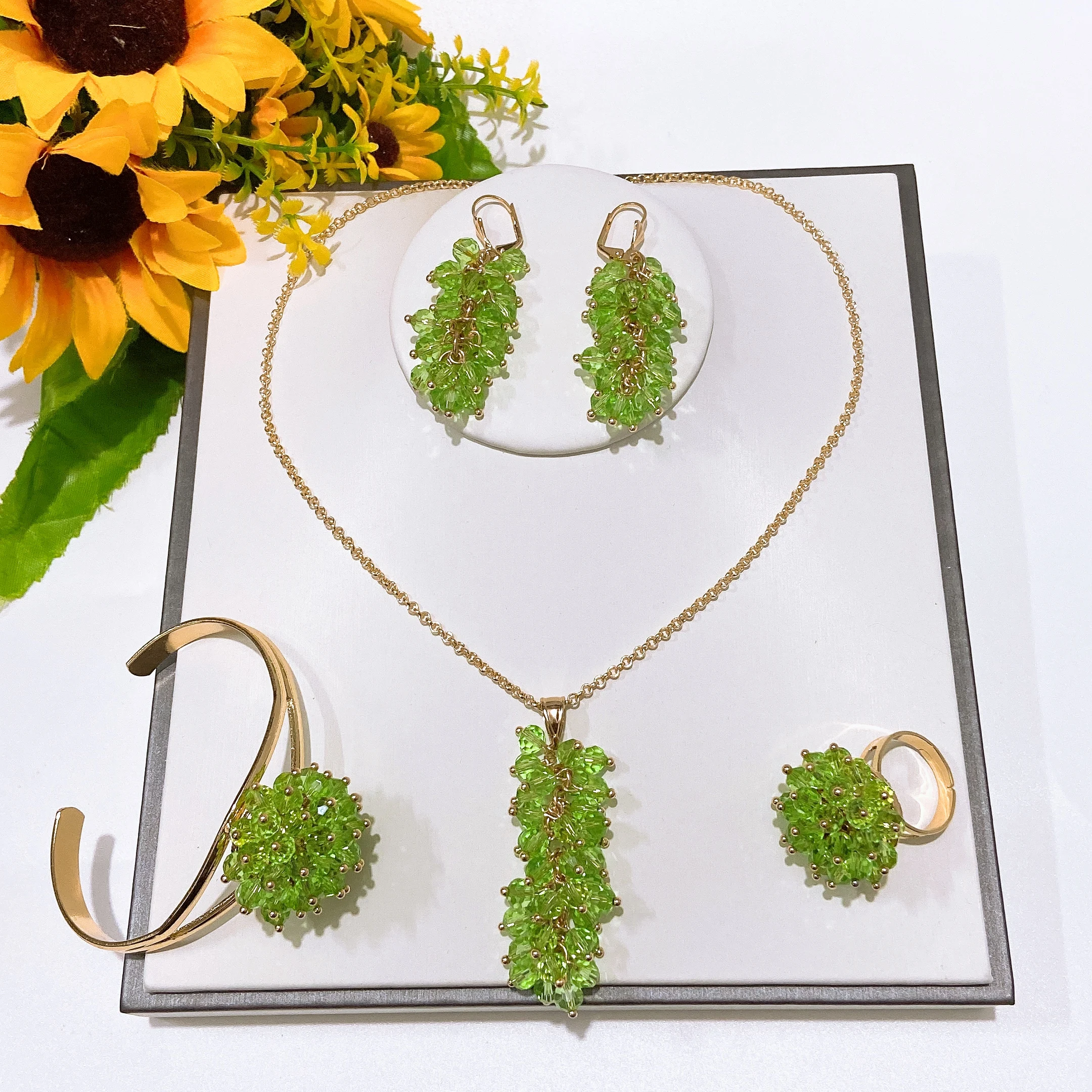 Hot Selling Fashion Women's Jewelry Set  Ltalian Necklace Earrings Bracelet Ring 4-Piece Set
