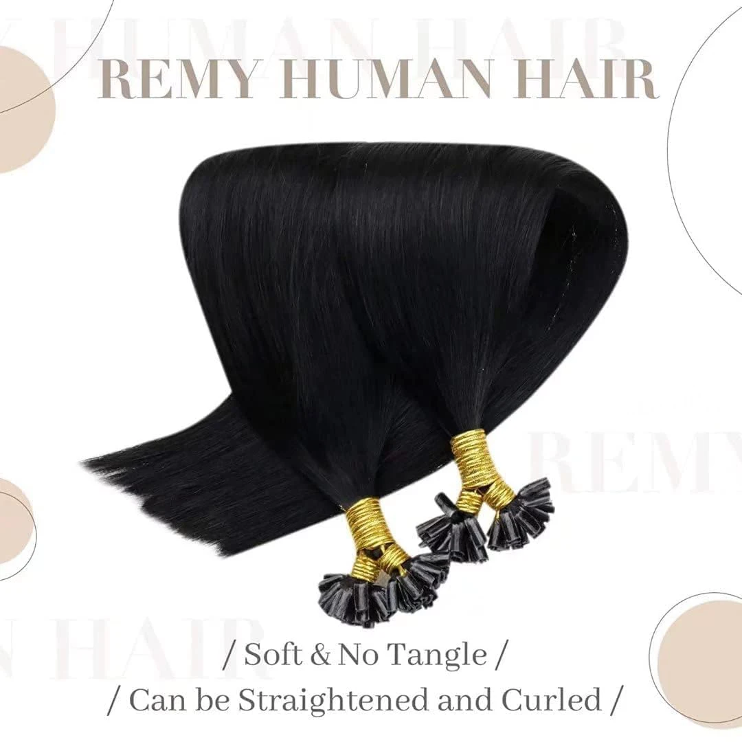 U Tip Hair Extensions Human Hair #1B Tip Hair Extensions 16-26Inch Utip Hair Extensions Human Hair Black Pre Bonded Soft 1g/1s