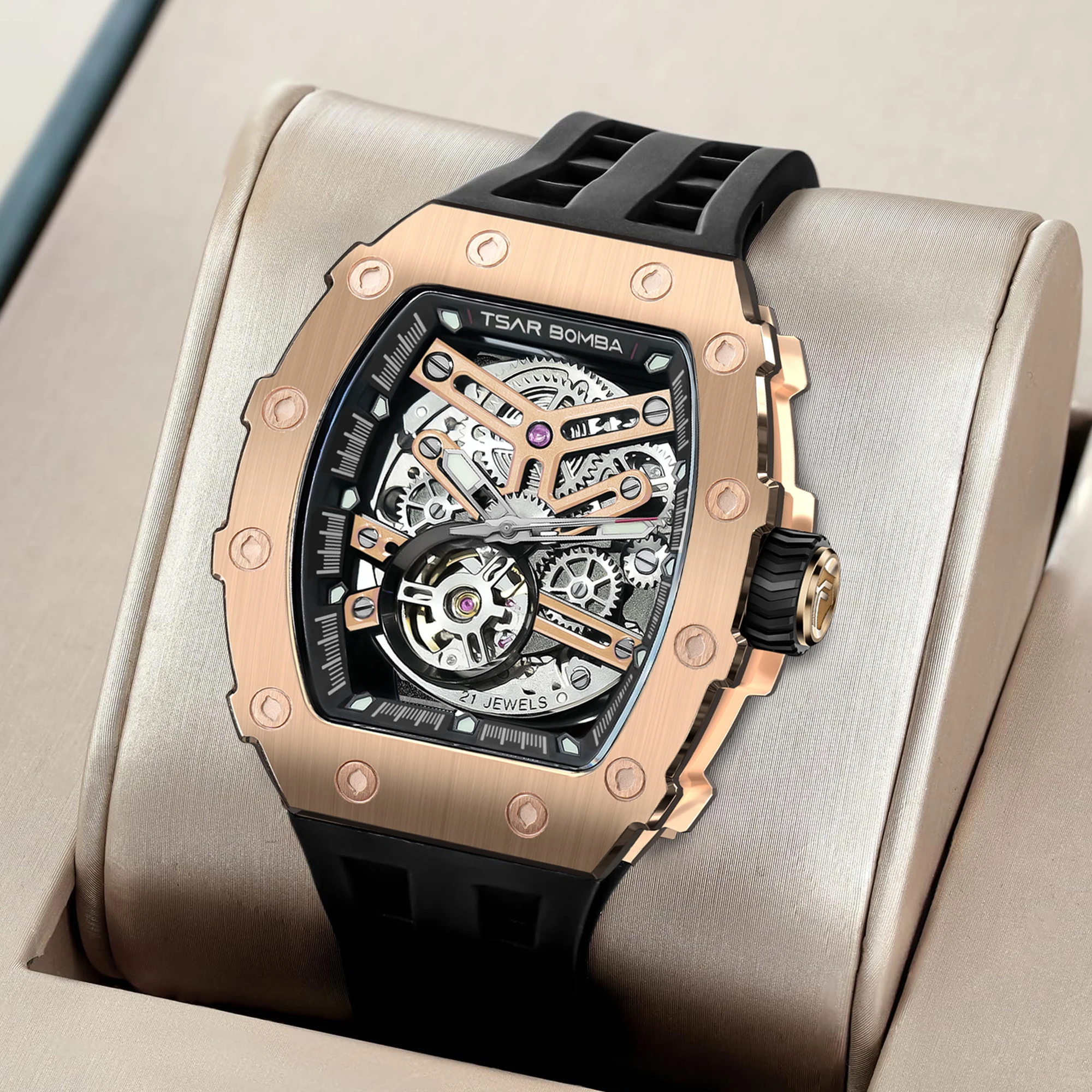 

Мужские автоматические механические часы TSAR BOMBA — бочкообразной формы, водонепроницаемые до 50 м, с сапфировым стеклом — подарок для мужчин