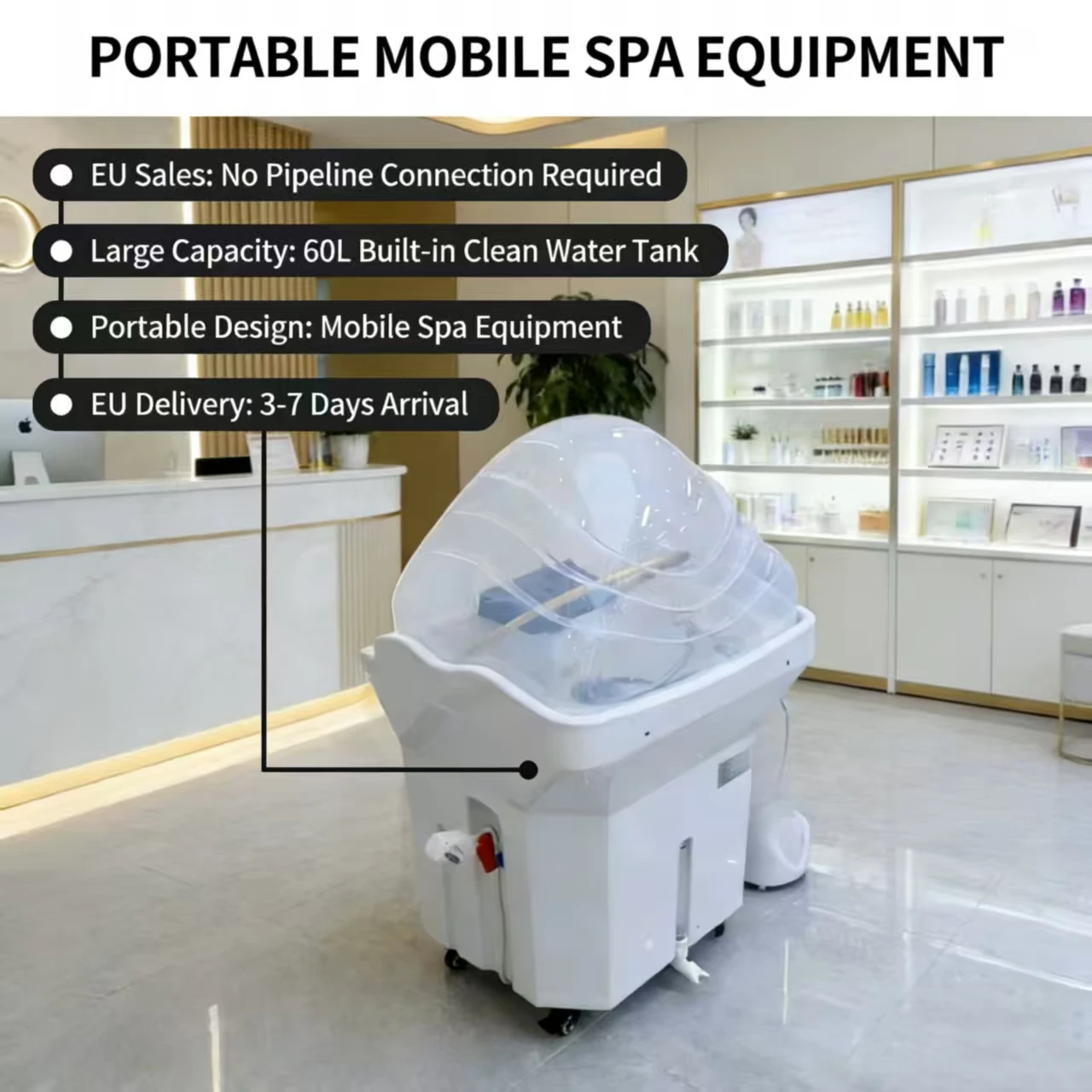 Spa capilar extraíble con tubos de circulación de agua y equipo de vapor para peluquería o spa